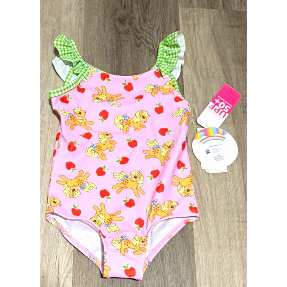 Disney Girls My Little Pony Pink/Green Ruffle Apple One-Piece Swimsuit 3T NWT A4